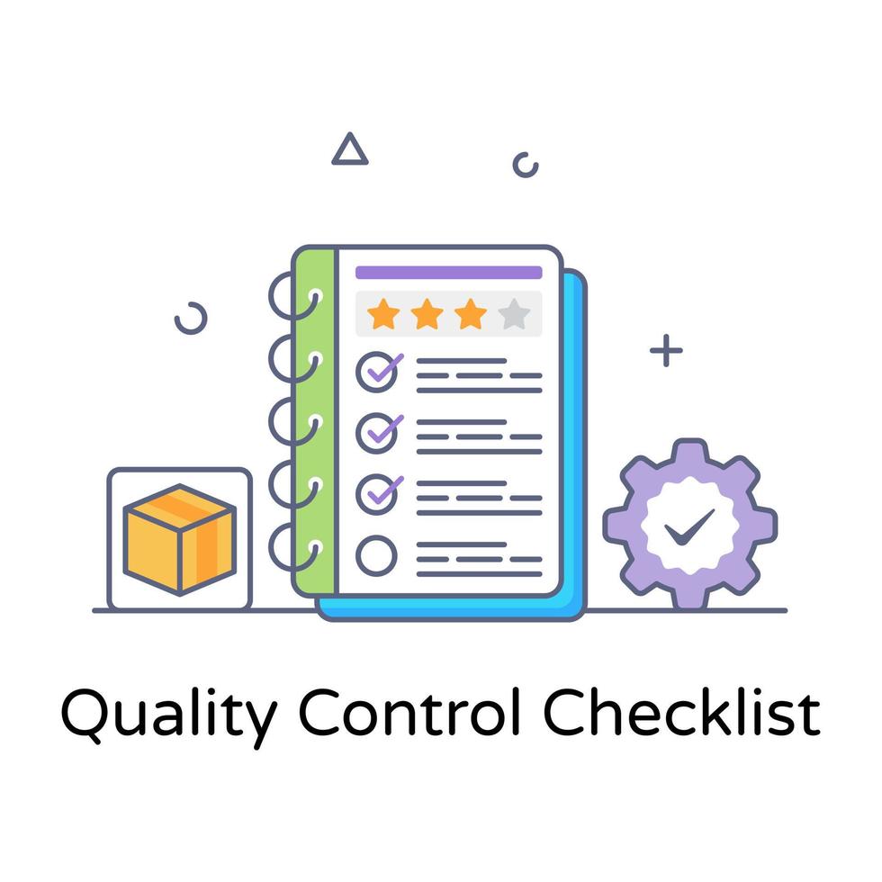 diseño de contorno plano editable de la lista de verificación de control de calidad vector