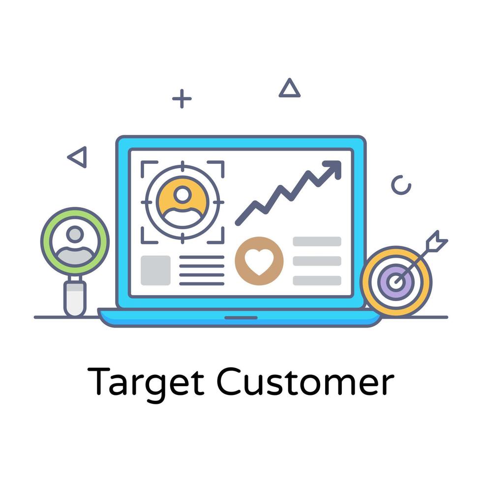Target customer with dartboard flat outline icon style vector
