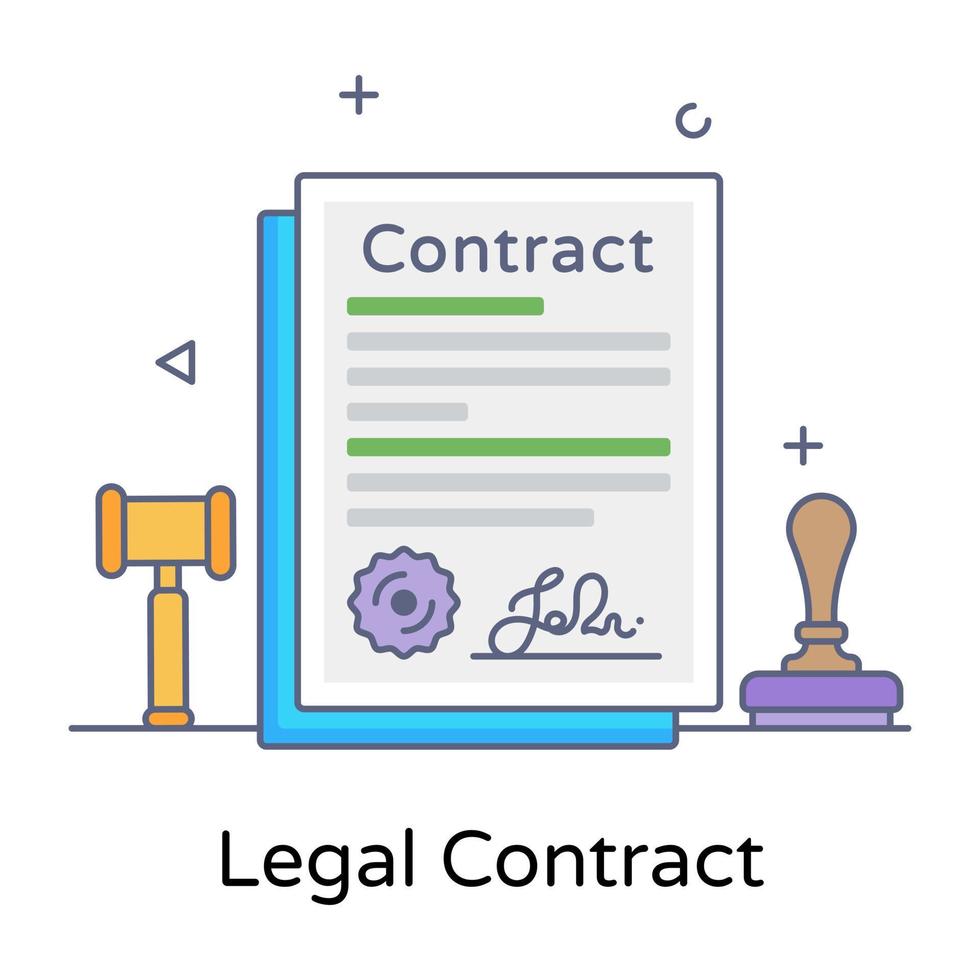 Judge hammer with signed document, legal contract icon vector