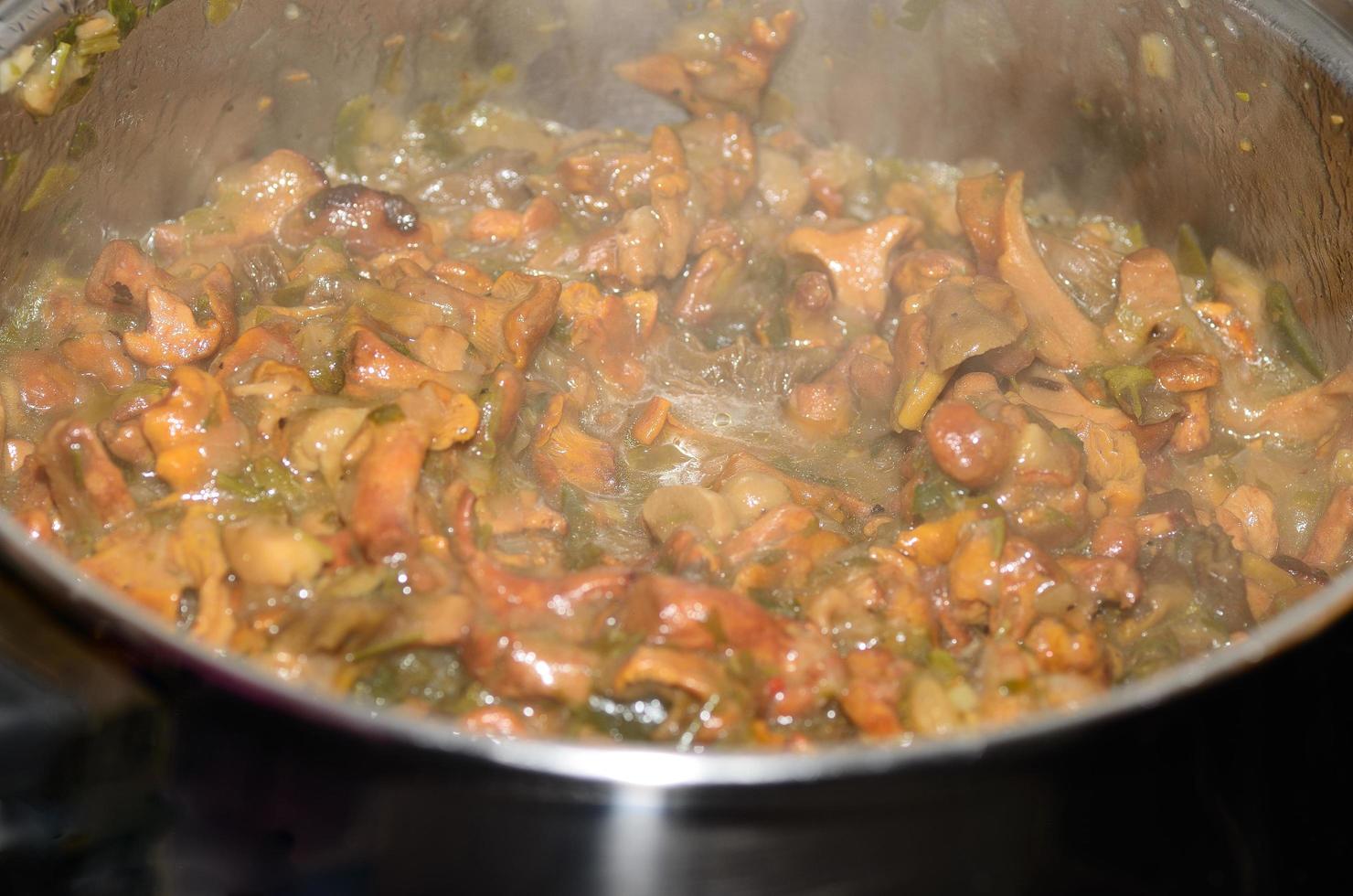 fresh chanterelle mushrooms cooking photo