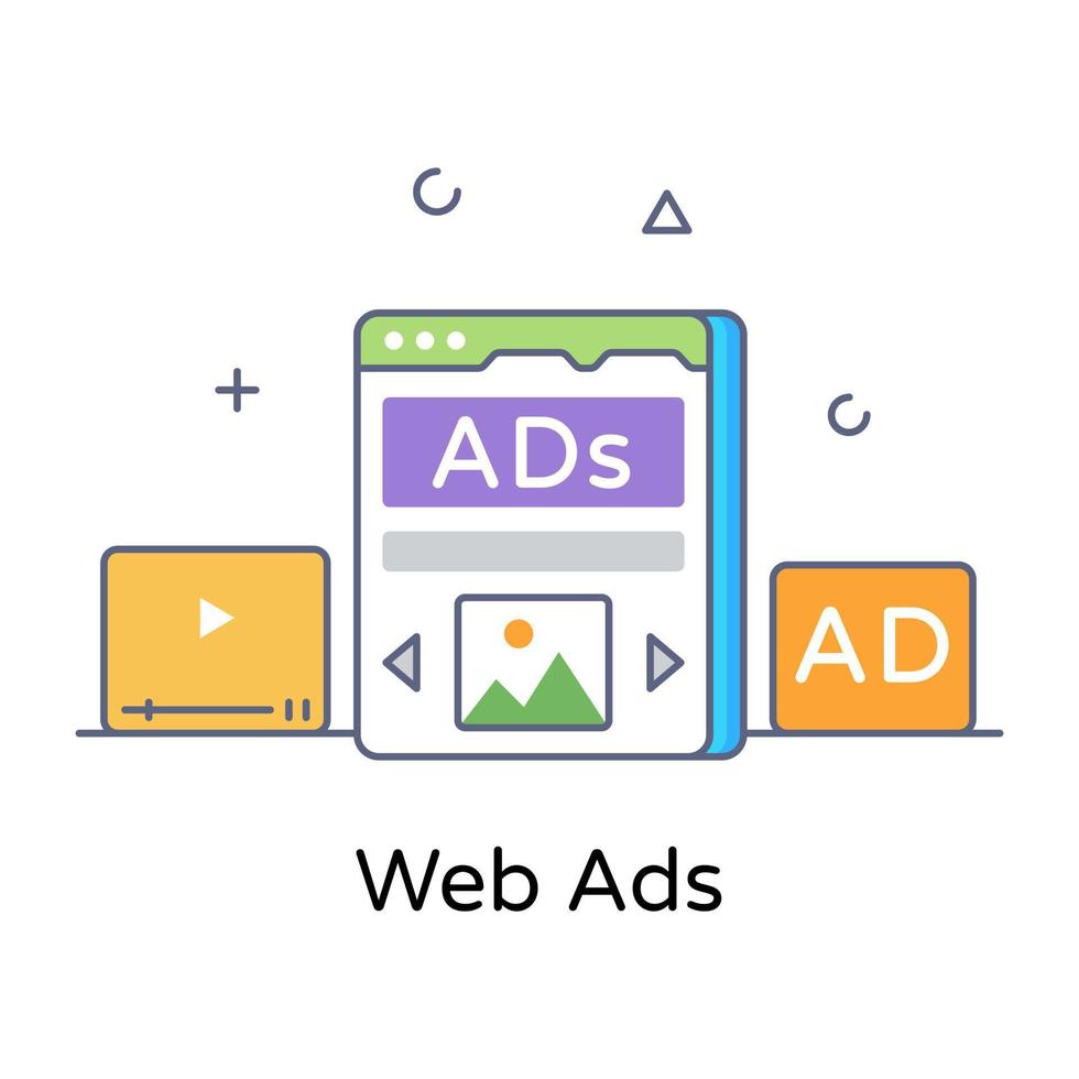 icono de anuncios web en línea en el diseño de concepto de contorno plano vector
