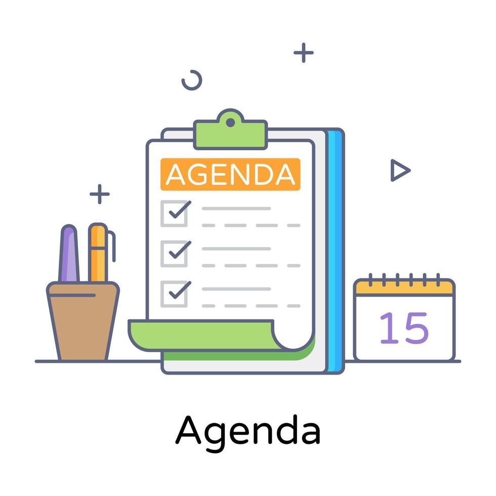 Flat outline design of agenda icon vector