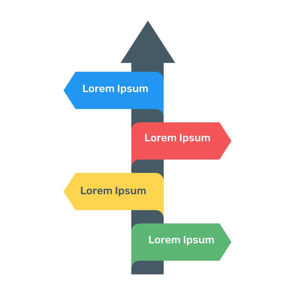 trazando en una dirección etiquetada, icono plano del diagrama de información vector