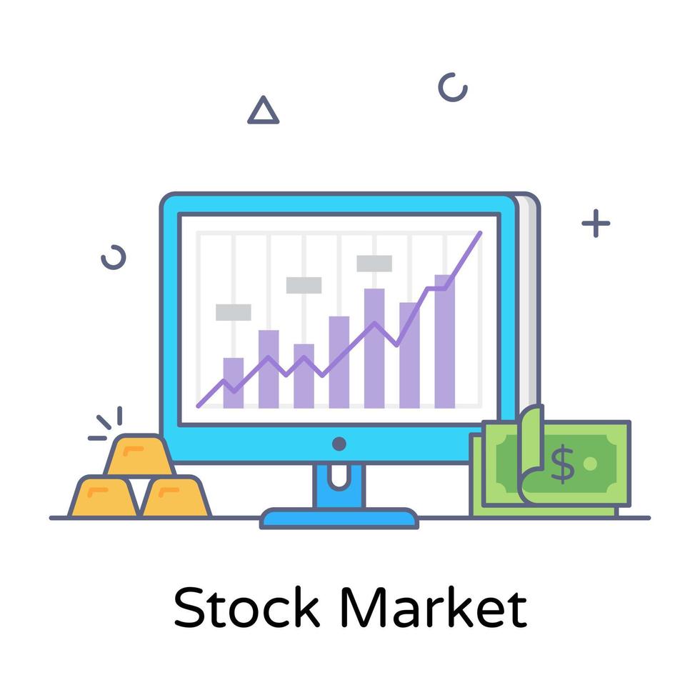 icono de contorno plano del mercado de valores vector