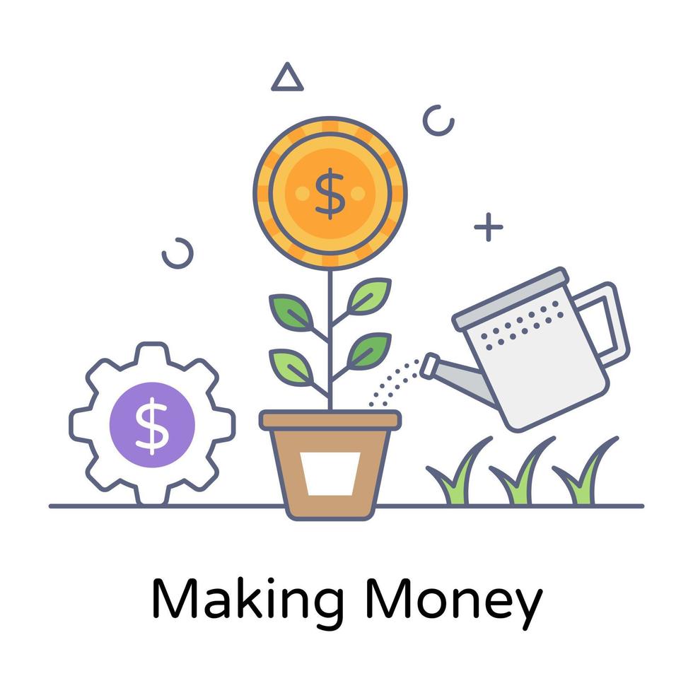 Money making flat outline icon, editable vector