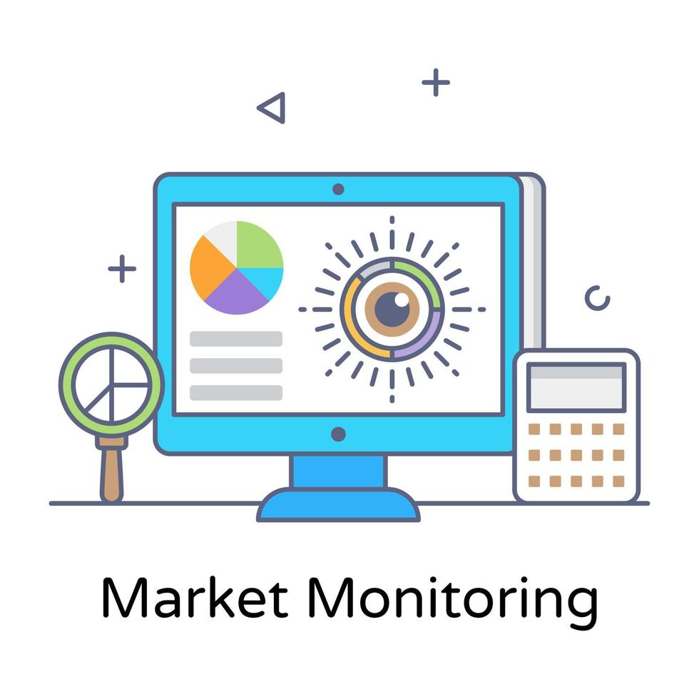 vector de contorno plano de monitoreo de mercado, descargar en calidad editable