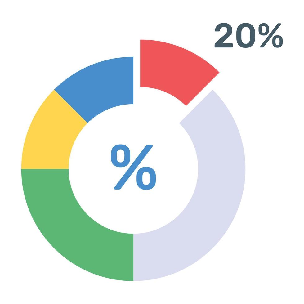 una infografía moderna que muestra un gráfico circular múltiple en un icono plano vector