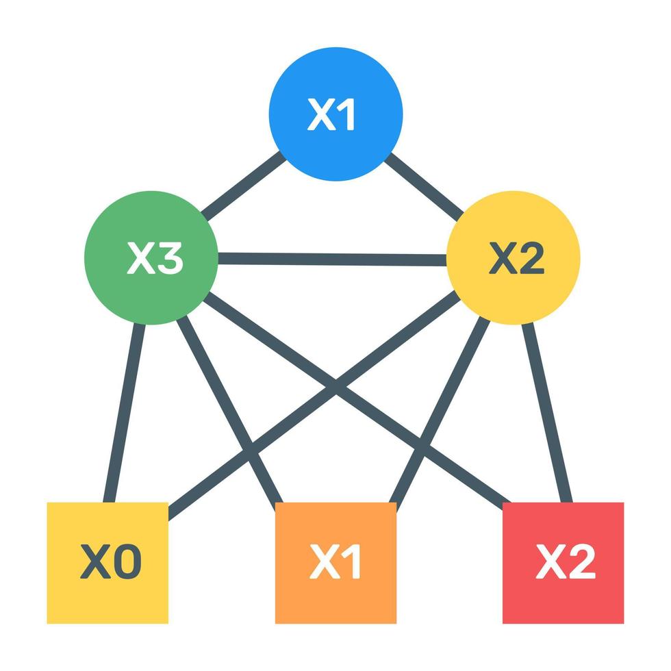 A binary tree diagram icon in flat design vector