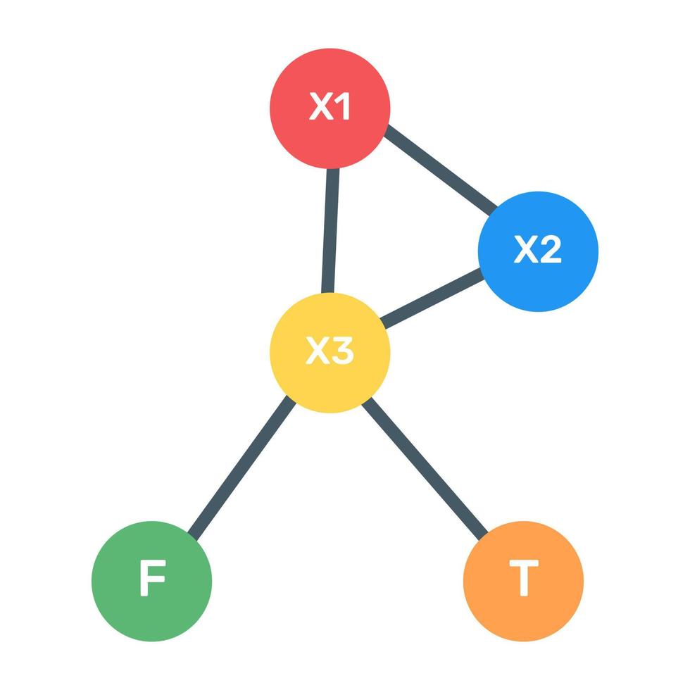 A binary tree diagram icon in flat design vector