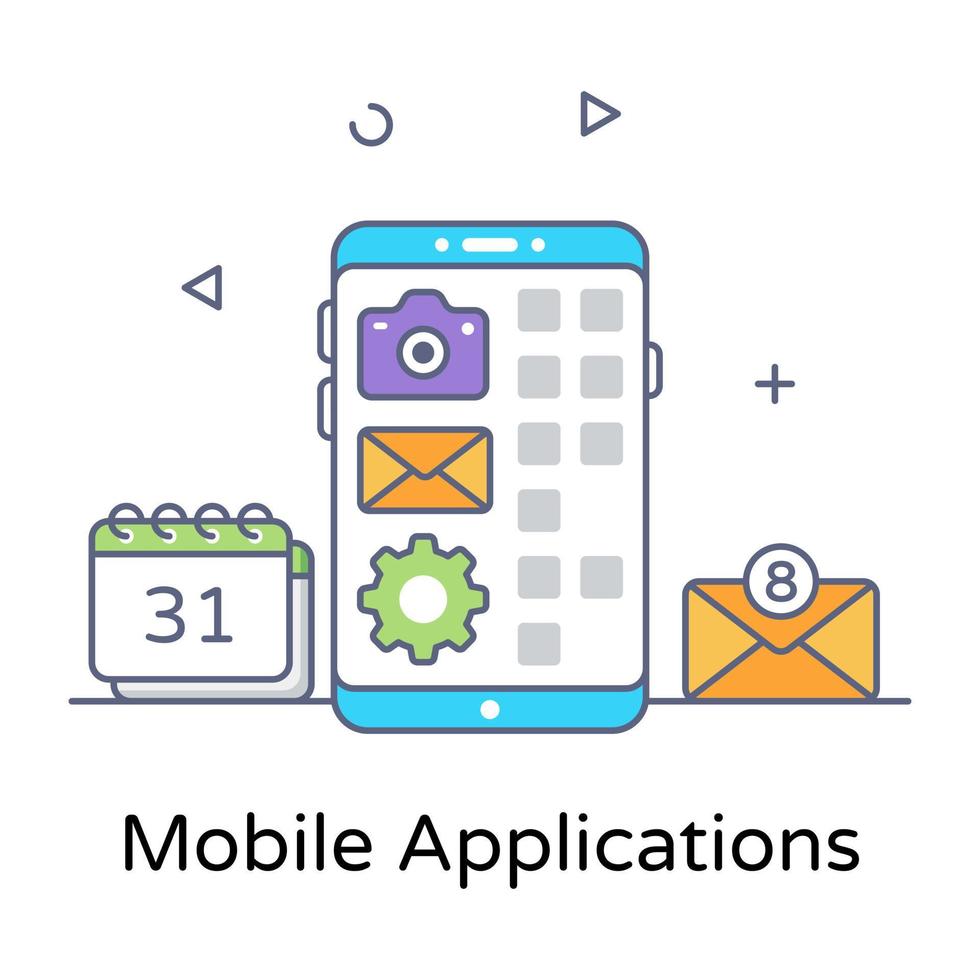 Conceptual flat outline design of mobile applications icon vector