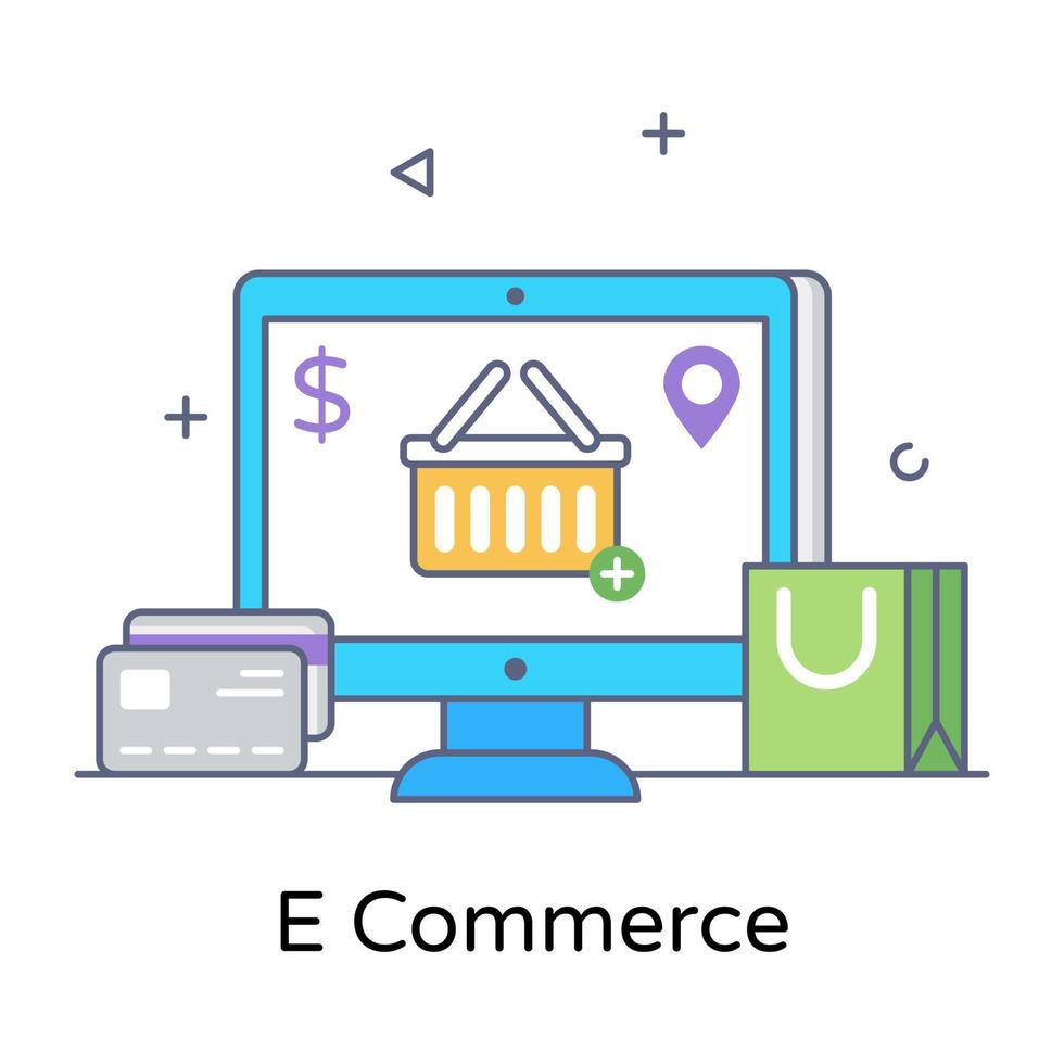 Ecommerce, flat outline concept vector