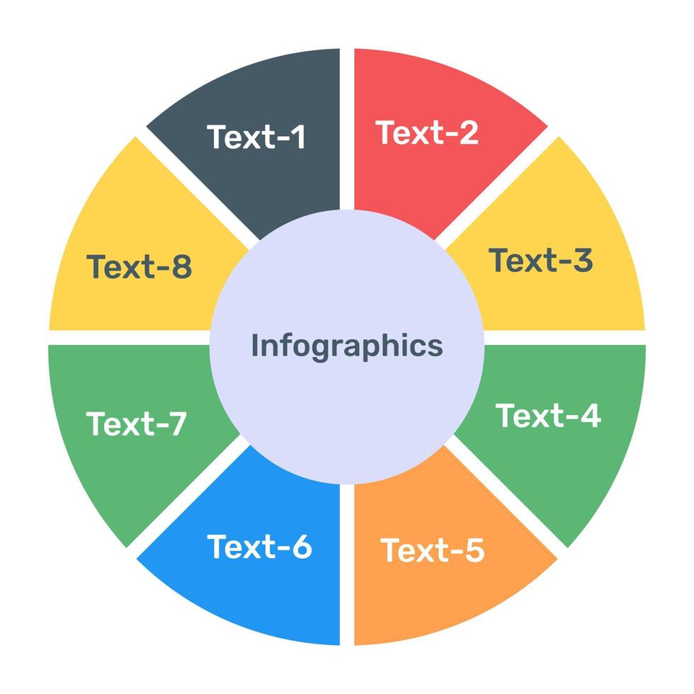 A modern infographic showing multi pie chart in flat icon vector