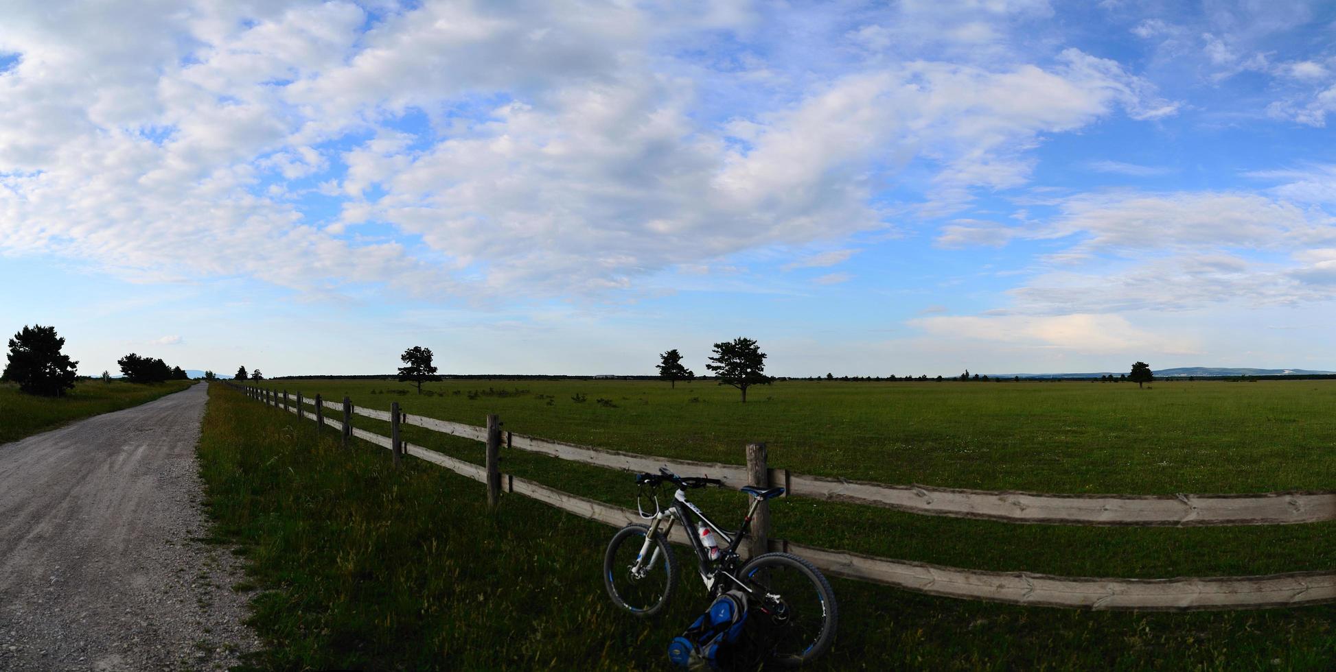 mountain bike on ranch panorama photo