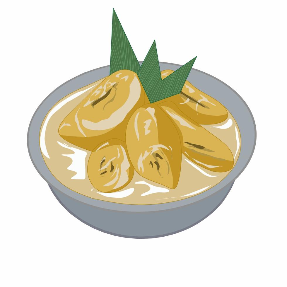 Vector dessert sweet Indonesian traditional food, it is called Kolak pisang. It base of palm sugar, banana and coconut milk.