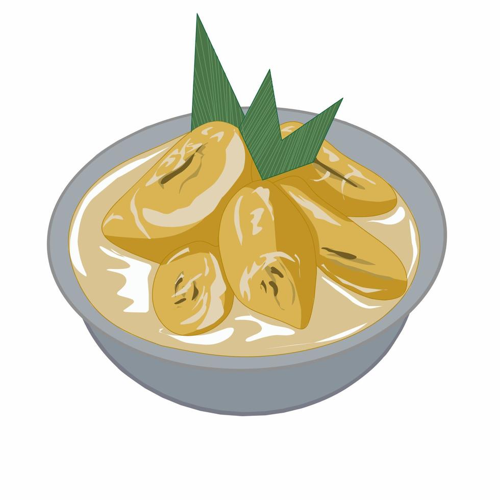 postre vectorial dulce comida tradicional indonesia, se llama kolak pisang. Es a base de azúcar de palma, plátano y leche de coco. vector