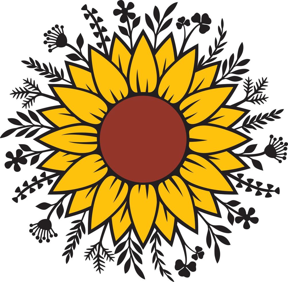 Floral Sunflower and Plants Vector Illustration