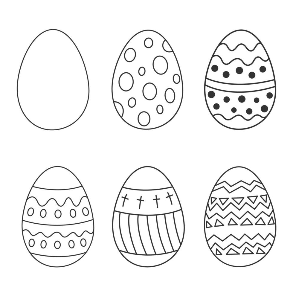 Easter set egg in doodle style. Collection outline eggs for design and print. Traditional religious holiday. Vector illustration, isolated elements on white background