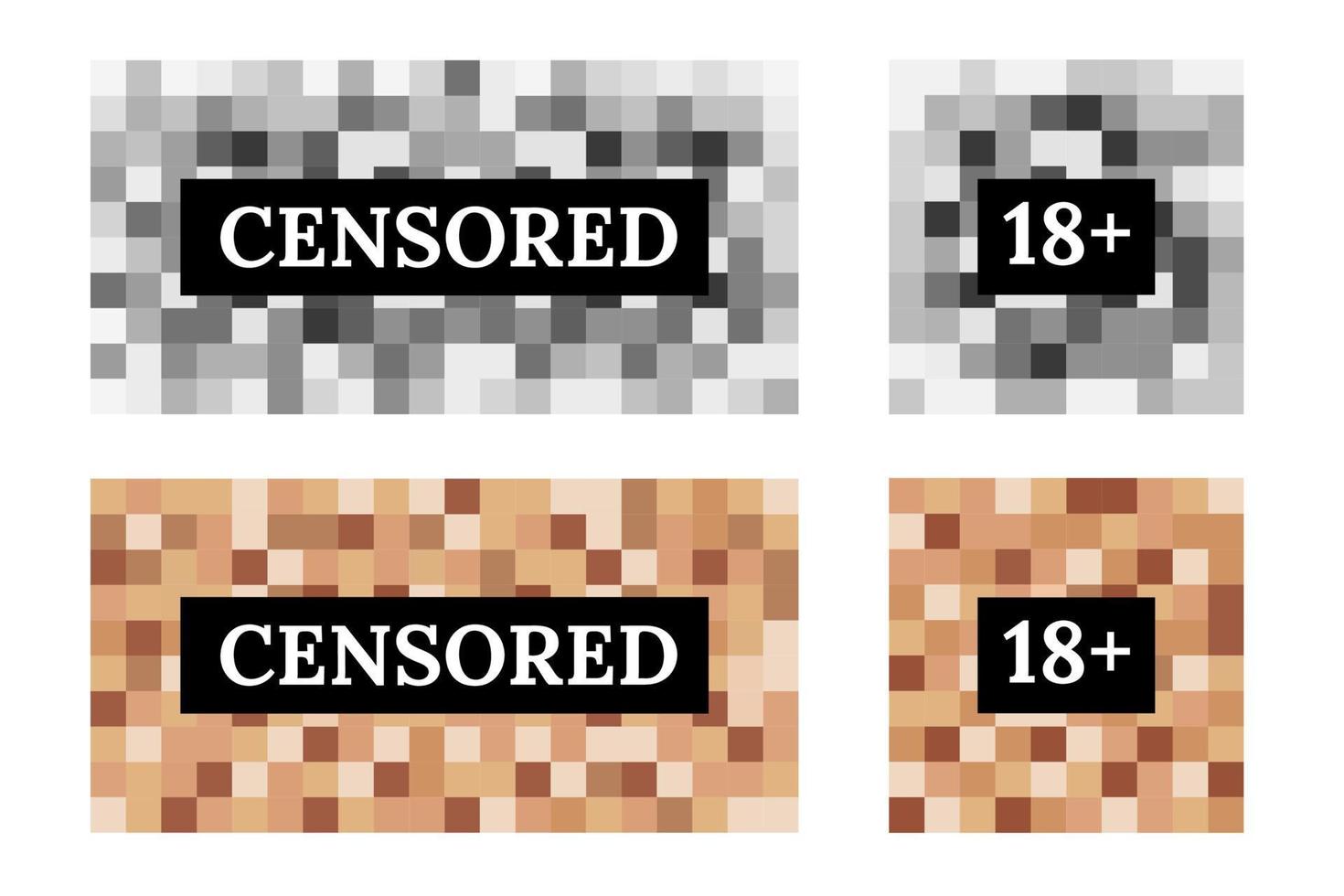 Censored sign set from pixel blur. Square color background in mosaic design. Blurry effect for protection face and body on photo and video. Digital censorship for content, vector illustration