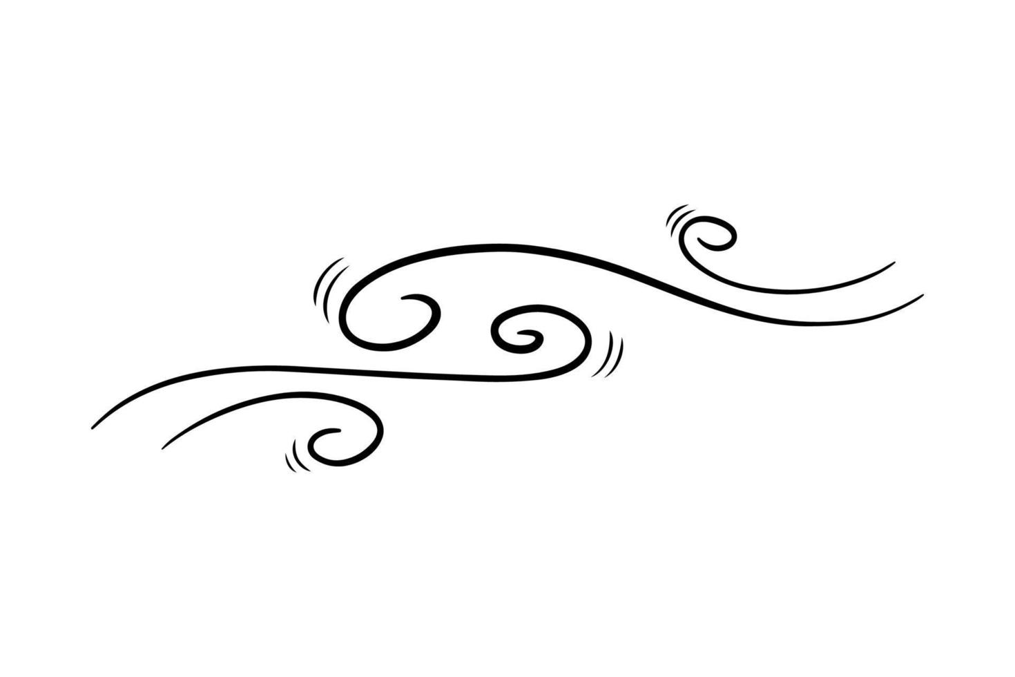 Wind blow in doodle style, vector illustration. Wave cold air during windy weather. Gust symbol outline for print and design .Isolated black line element on a white background