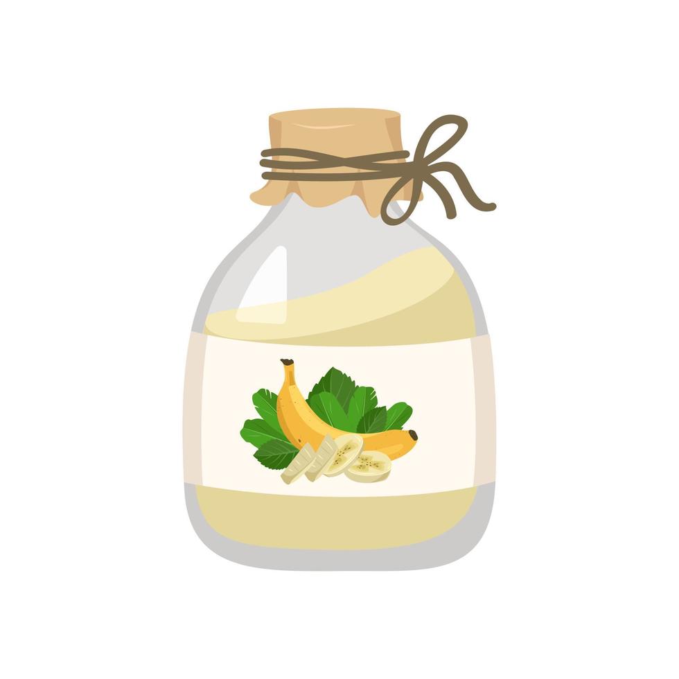 Jar of banana jam. Sweet healthy food, delicious dessert from exotic tropical fruits. Vector flat illustration