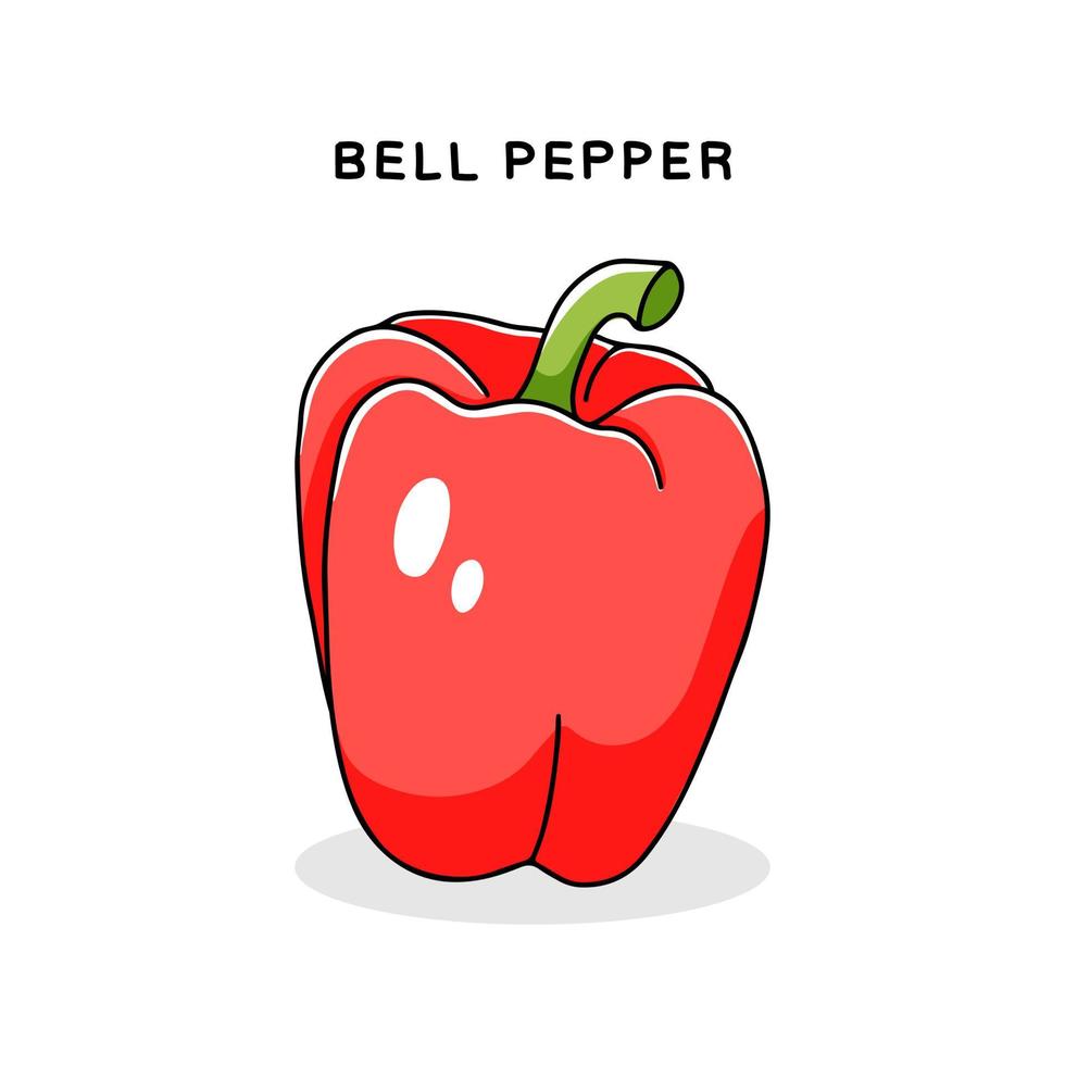 Hand drawn sweet bell pepper red color icon. Vector illustration isolated on white background in doodle style