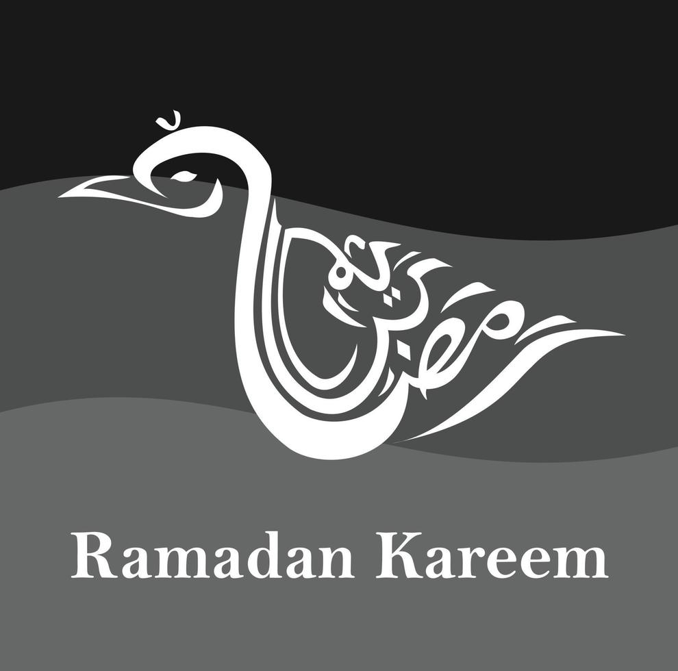 ramadan kareem arabic calligraphy in the form of a bird. with a black background. ramadan concept design vector