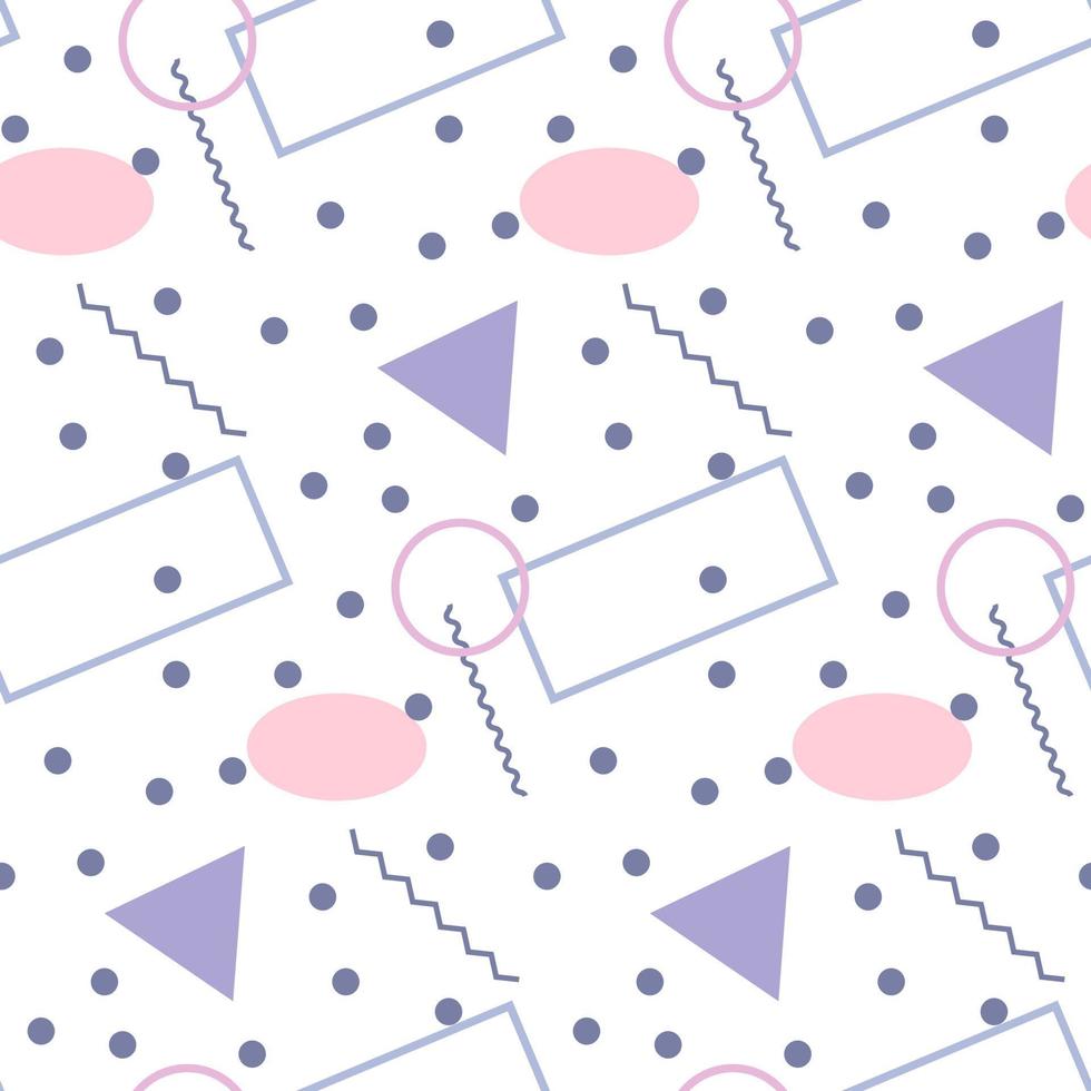 Seamless pattern in minimalistic geometric style. Pink, purple, grey and white colors. Memphis style retro print. Abstract doodle background. Endless design. Print for textile, fashion and decor vector