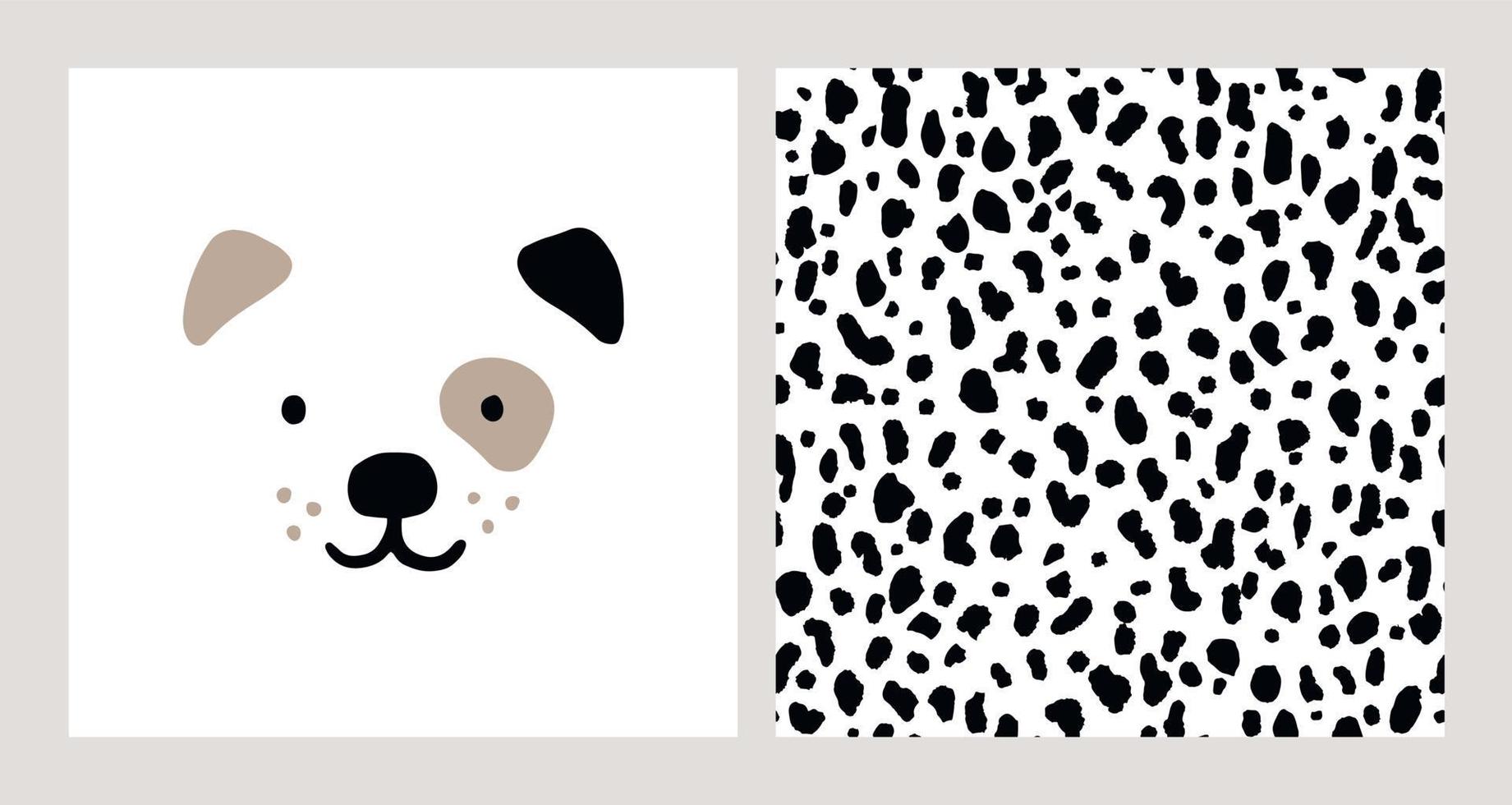 Cute puppy face with seamless pattern. Baby dalmatian puppy animal character. Illustration for kids poster, nursery wall art, card, invitation, birthday, apparel. vector
