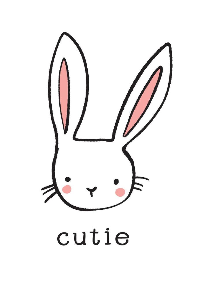 Cute hand drawn bunny icon. Sweet rabbit illustration in doodle style. vector