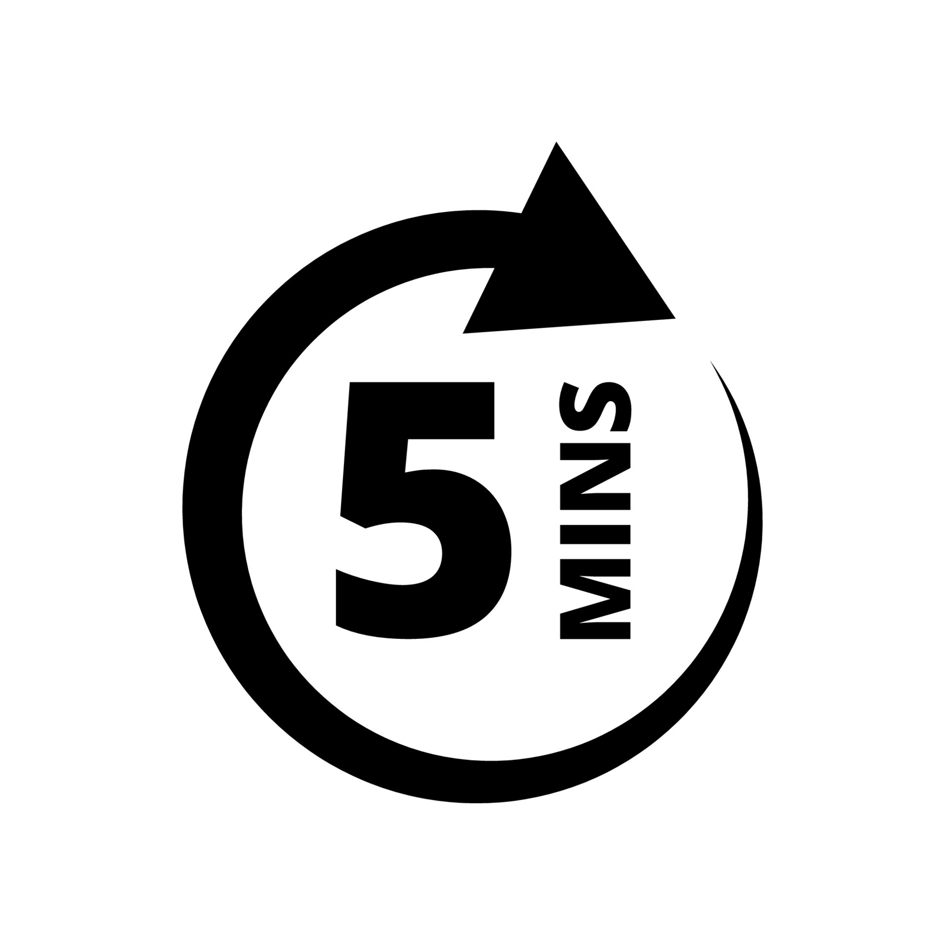 Five minutes icon on white background. 5 minutes sign. Every 5