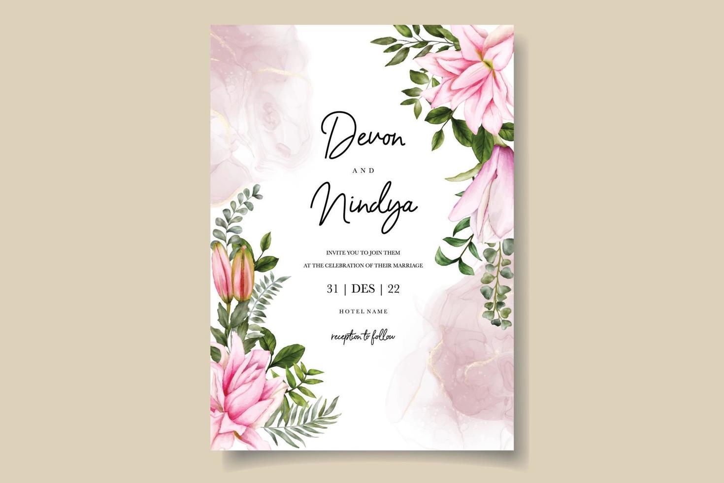 wedding card with watercolor flower vector