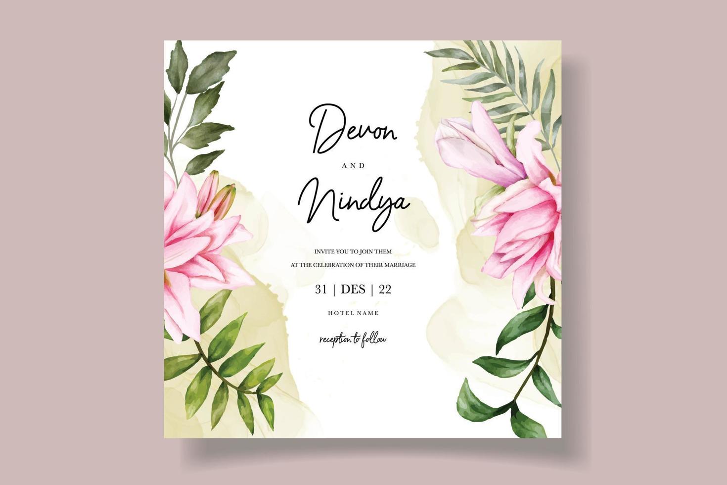 tarjeta de invitación de boda con flor de acuarela vector