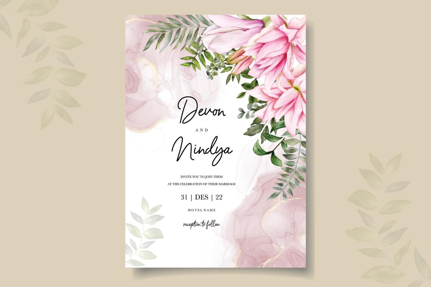 Beautiful floral watercolor wedding invitation card template vector