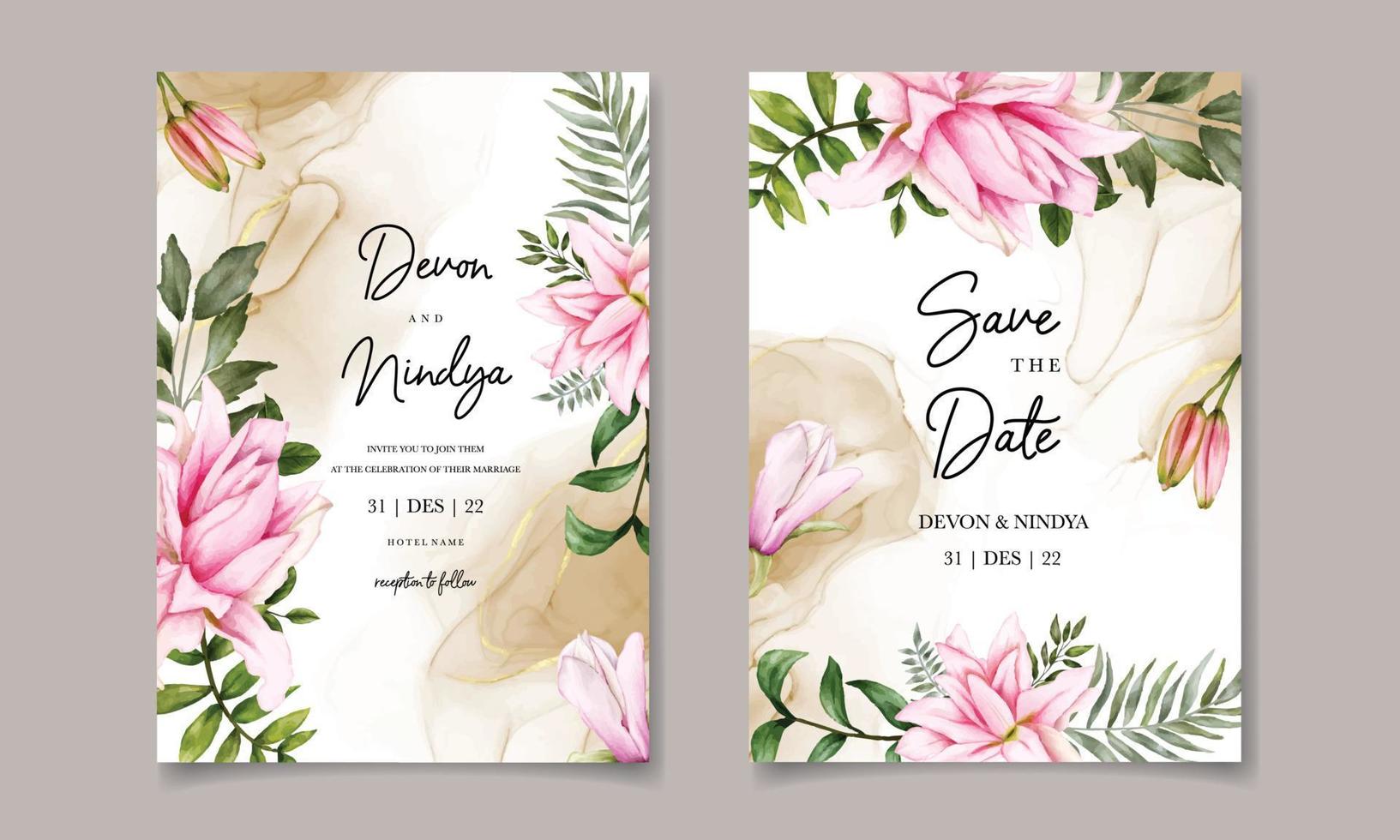 Beautiful floral watercolor wedding invitation card template vector