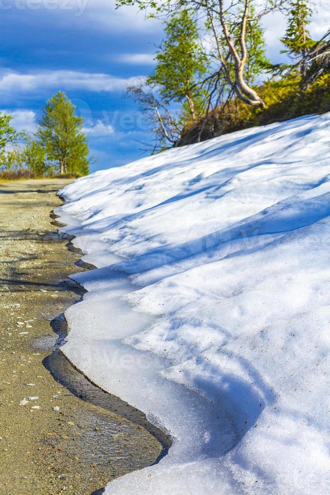 Melting snow on the road street on mountain Hemsedal Norway. photo