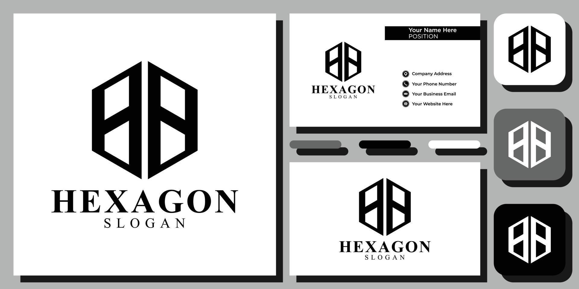 hexagon shape symbol initials abstract geometric black cube with business card template vector