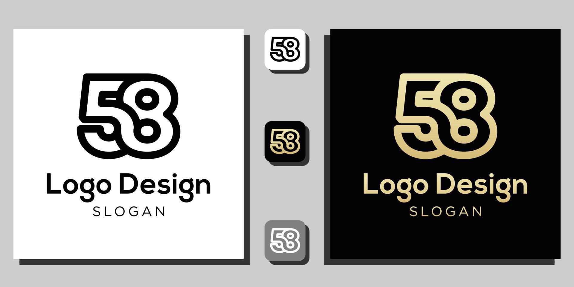 logo design numbers symbol numeral black gold outline with app template vector