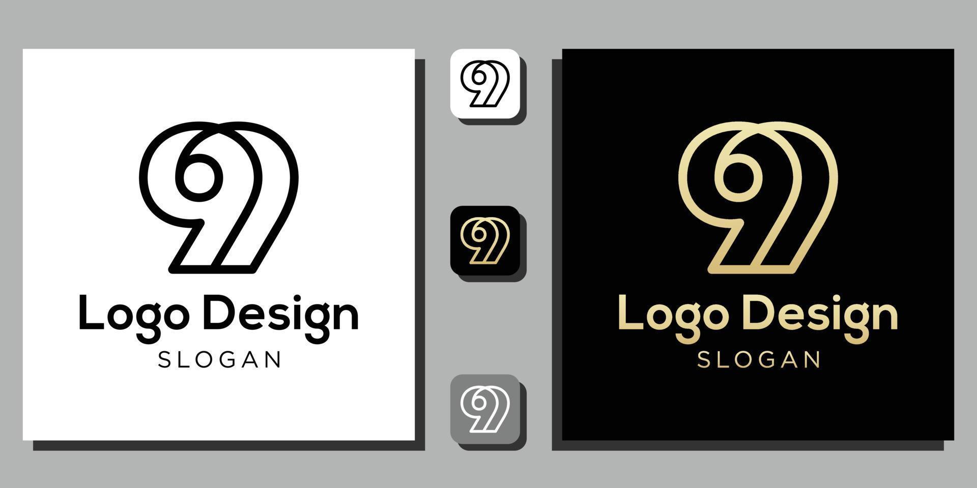 logo design numbers symbol numeral black gold outline with app template vector