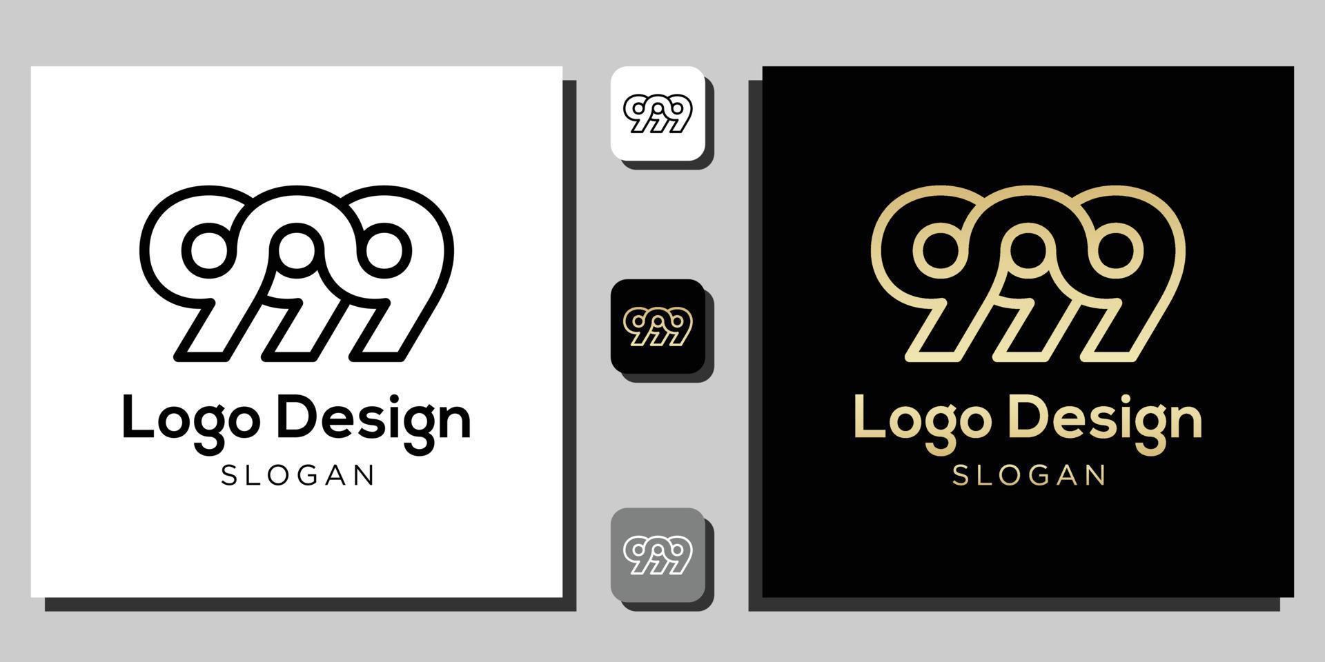 logo design numbers symbol numeral black gold outline with app template vector