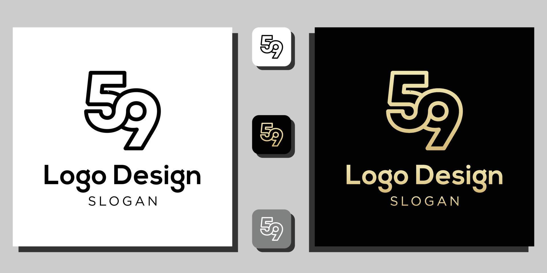 logo design numbers symbol numeral black gold outline with app template vector