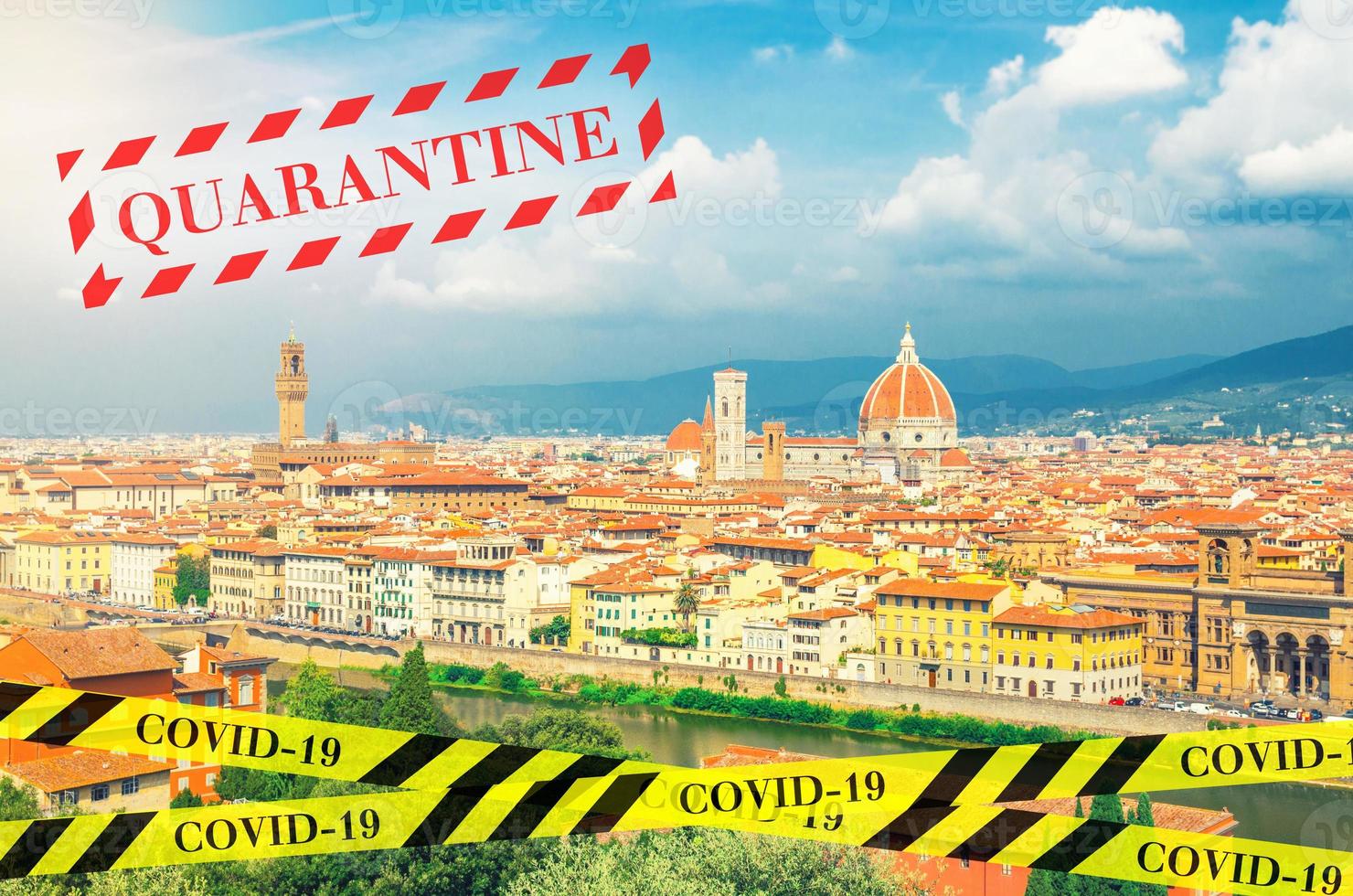 Quarantine in Italy. No travel and lockdown concept. photo