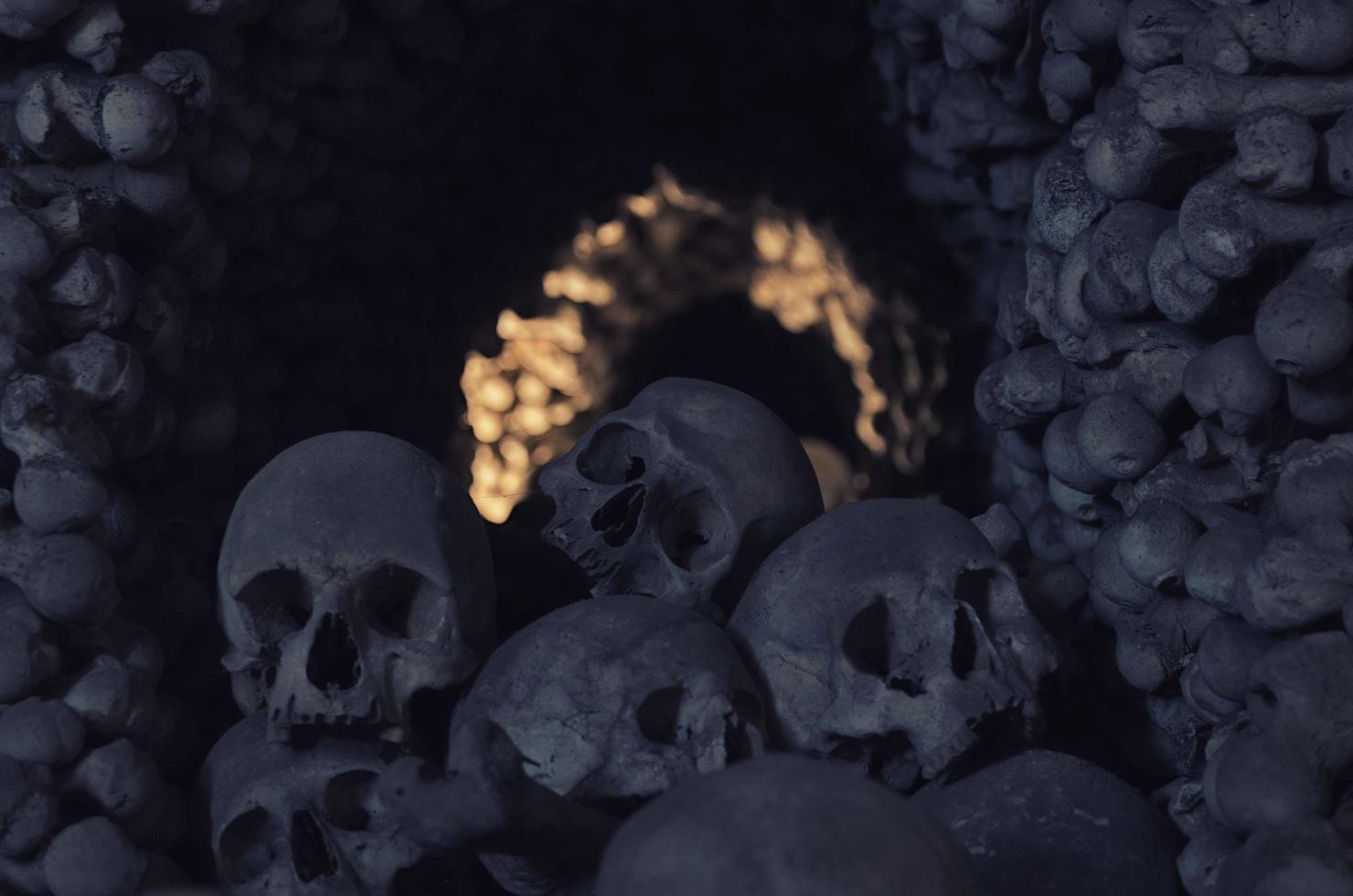 Kutna Hora, Czech Republic, May 14, 2019 Human bones and skulls. Row of skulls. Skulls collection photo