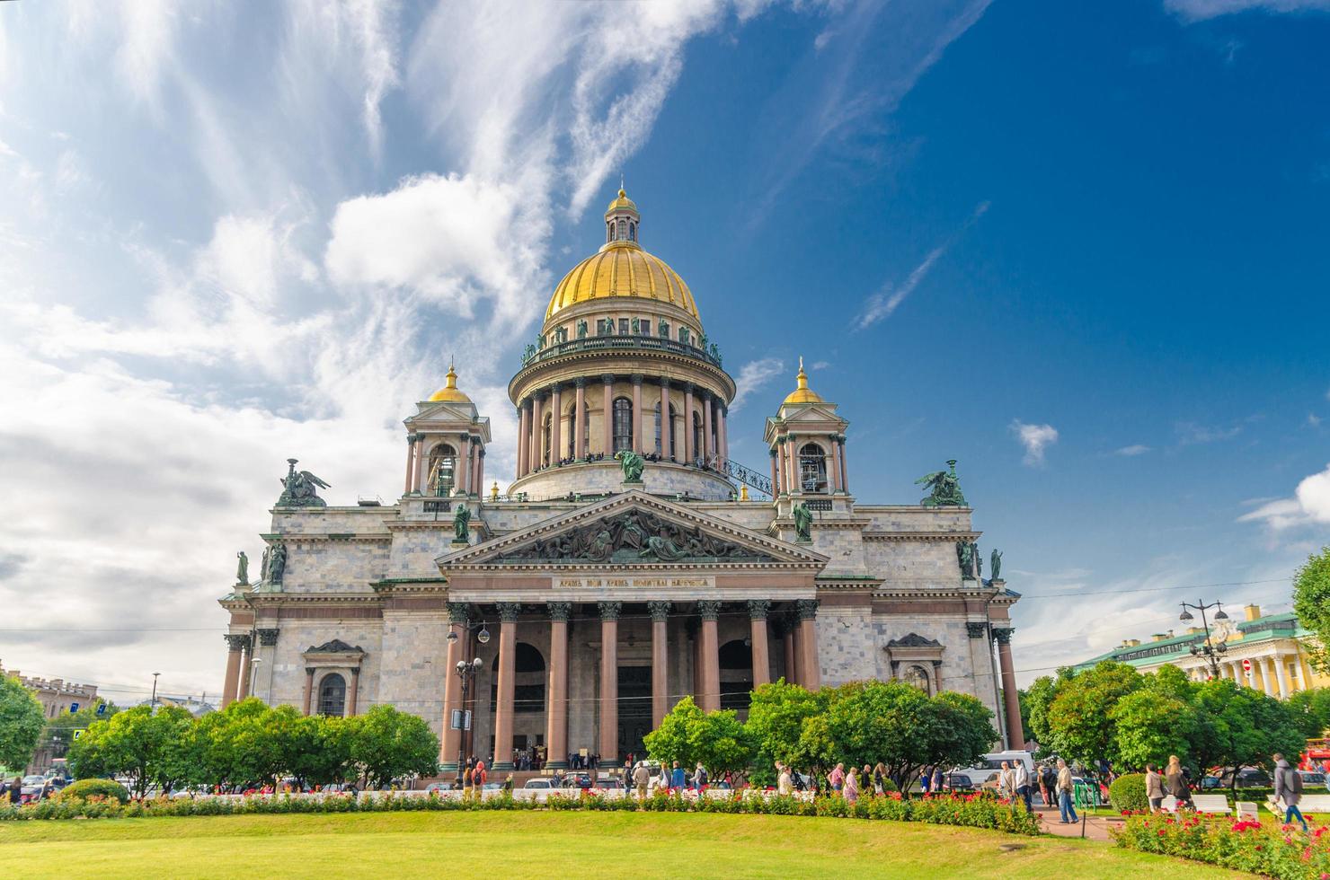 Saint Petersburg, Russia, August 4, 2019 Saint Isaac's Cathedral or Isaakievskiy Sobor museum, neoclassical style building with golden dome photo