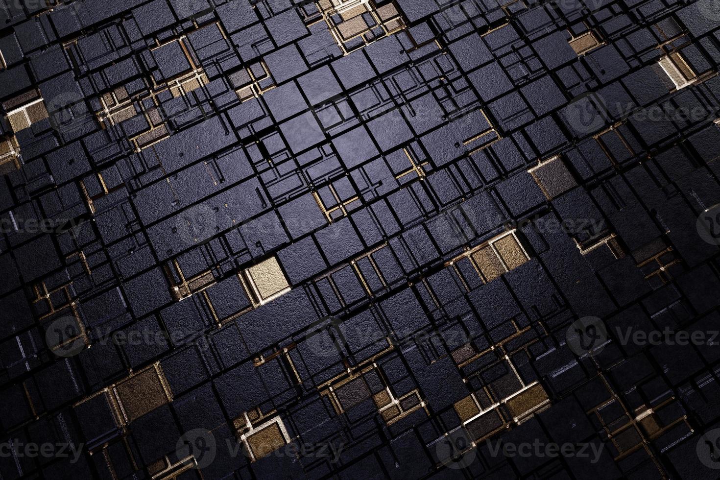 Futuristic Gold and Black squares extruded abstract background , 3d rendering photo
