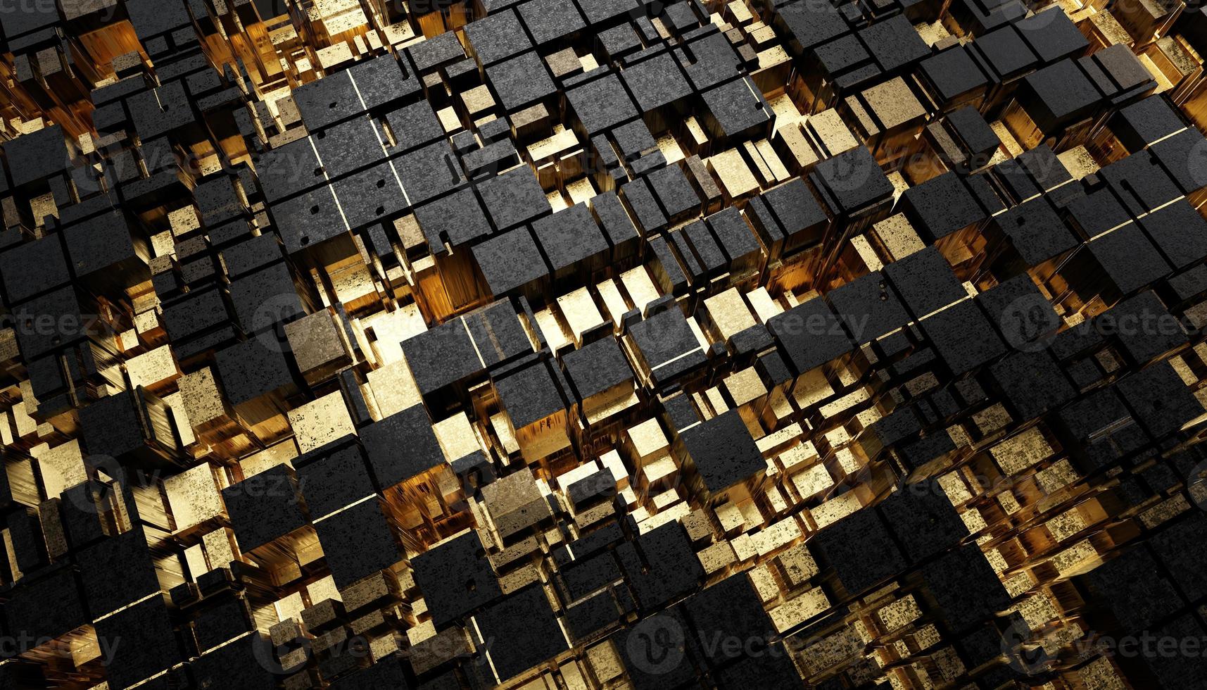 Futuristic Gold and Black squares extruded abstract background , 3d rendering photo