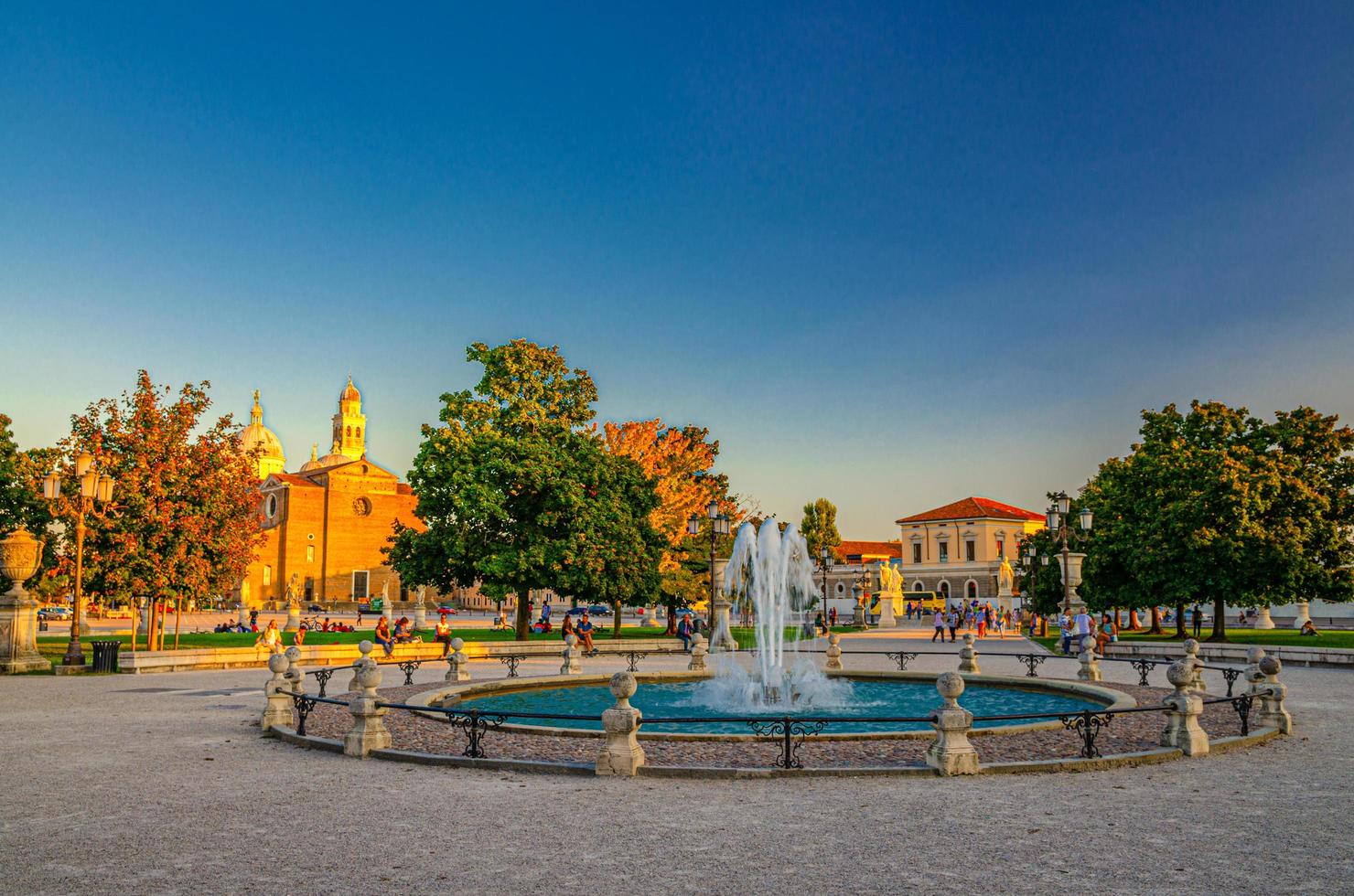 Padua, Italy, September 12, 2019 cityscape with fountain on Piazza Prato della Valle square photo