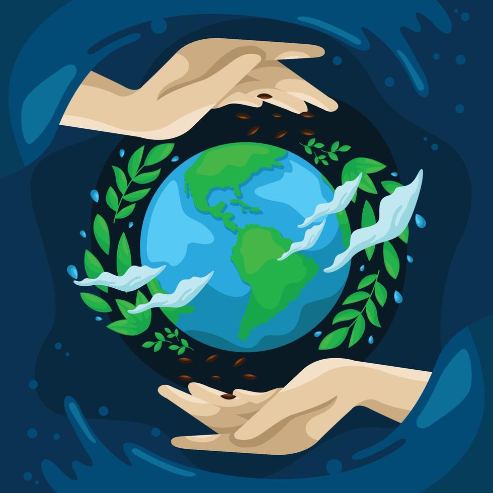 Happy Earth Day with Hands and World vector
