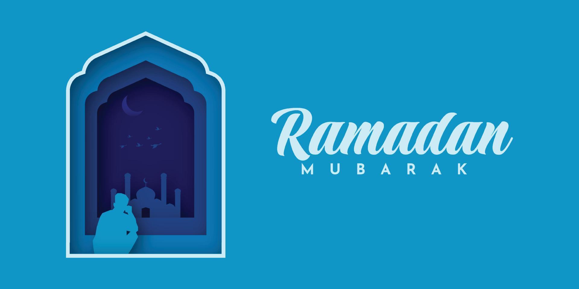 diseño de plantilla de ilustración de fondo de paisaje de cielo nocturno de ramadan mubarak vector