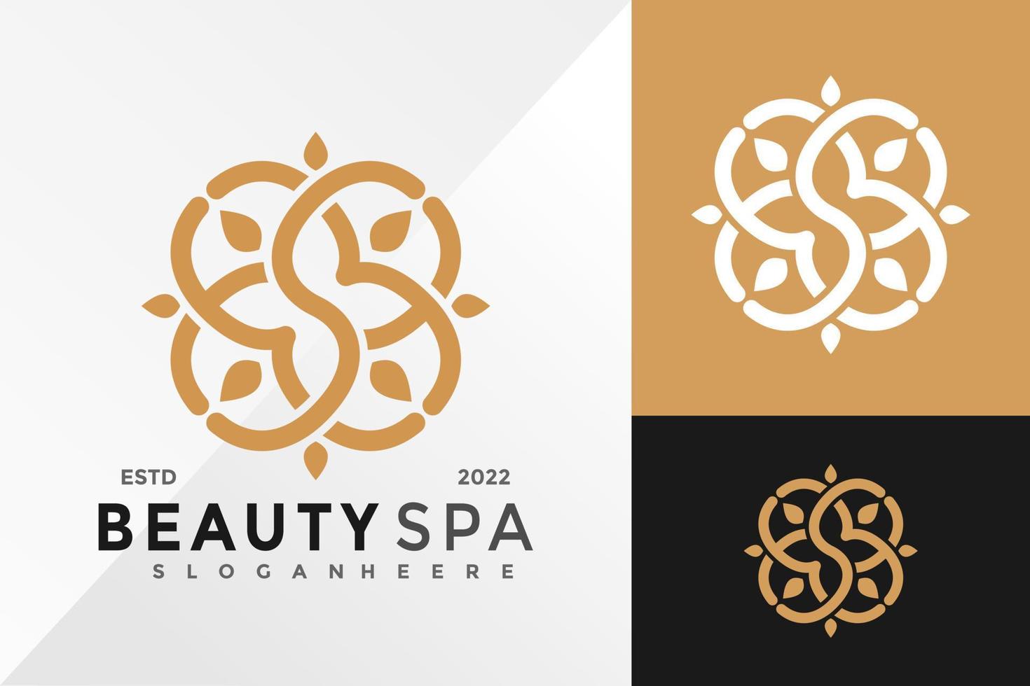 Gold Beauty Flower Spa Logo Design Vector illustration template