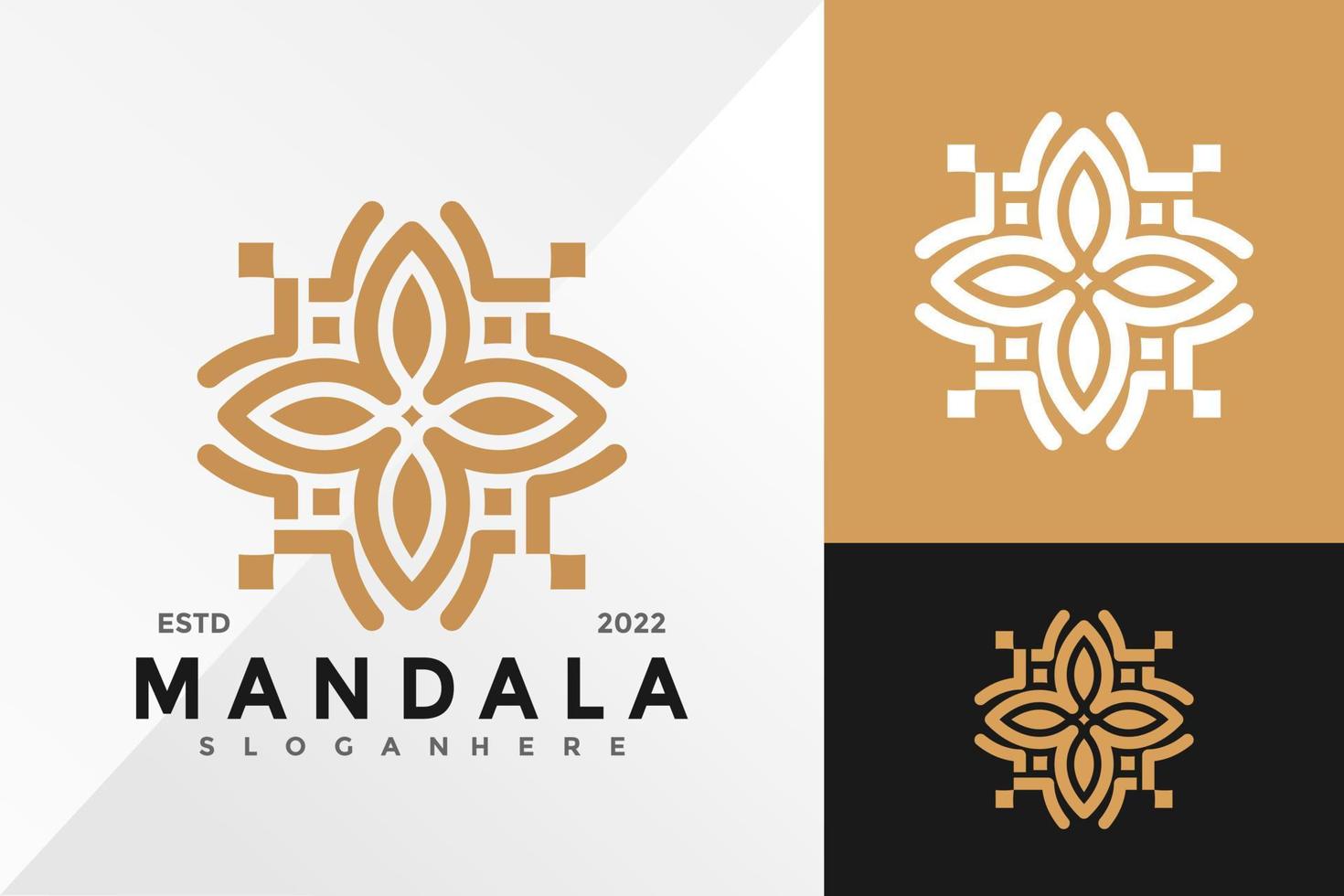 plantilla de ilustración de vector de diseño de logotipo de flor de mandala dorado